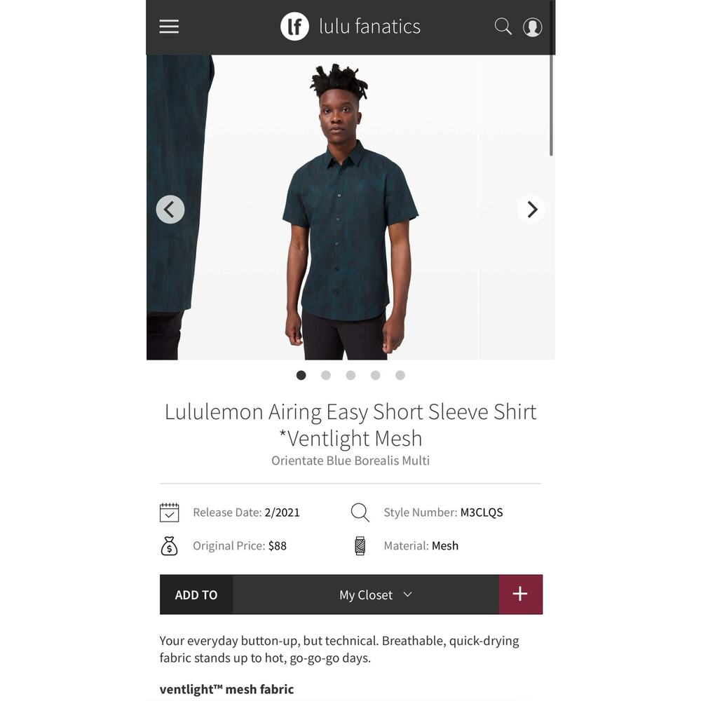 Lululemon Mens Airing Easy Short Sleeve Shirt Size Medium - Picture 9 of 10